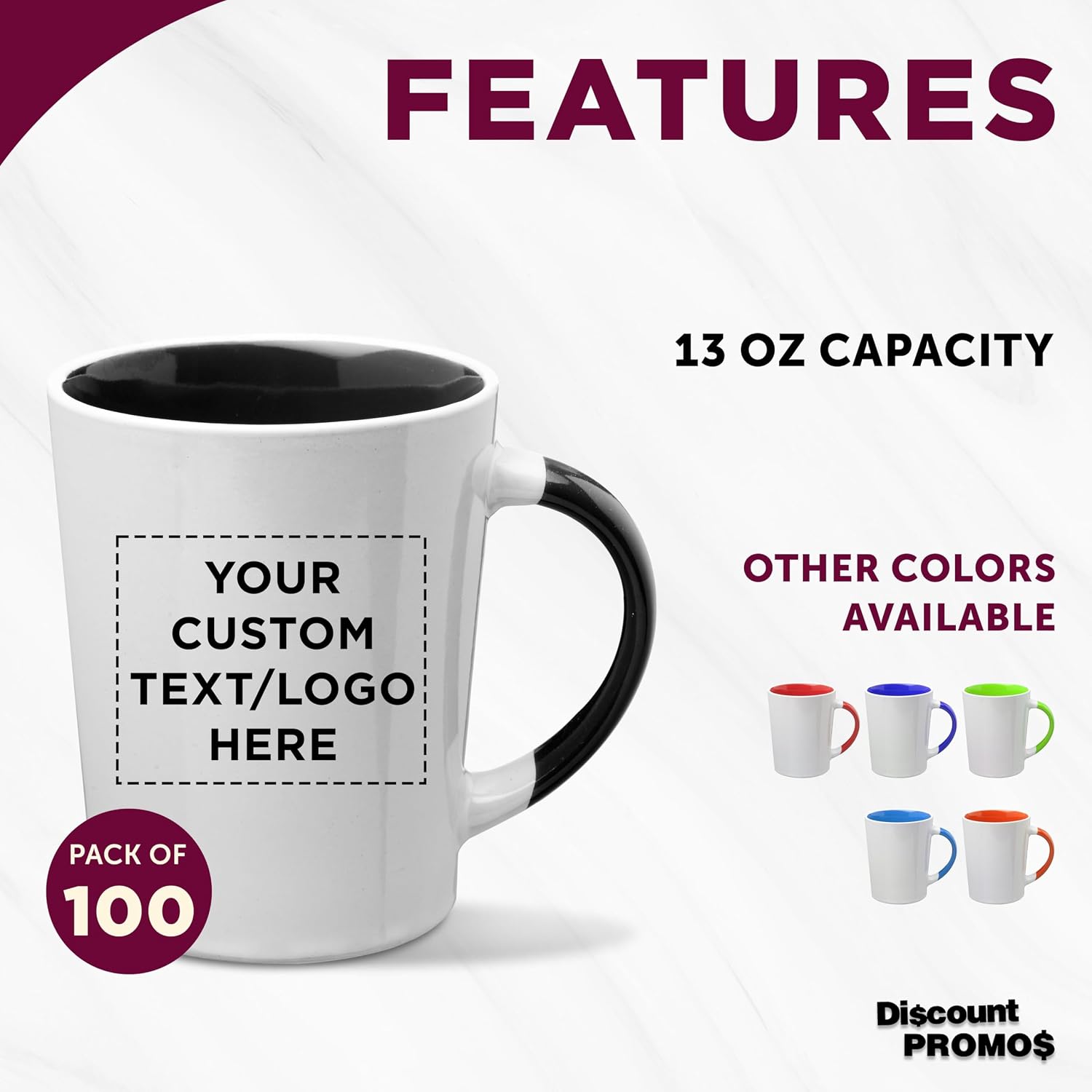 Custom Ceramic Latte Coffee Mugs by Albany 13 oz. Set of 100, Personalized Bulk Pack - Perfect for Coffee, Tea, Espresso, Hot Cocoa, Other Beverages - Black