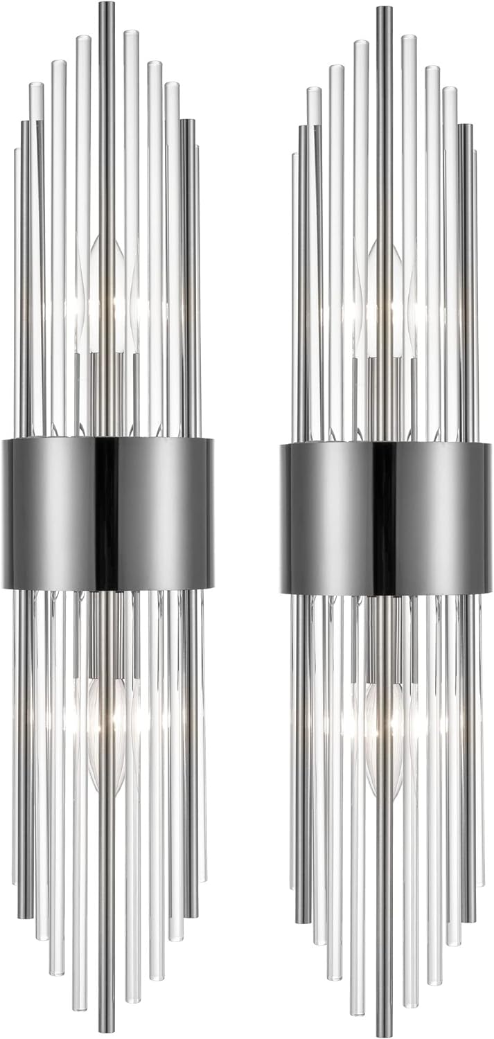 2-Light Modern Wall Sconce Titanium Black Metal with Clear Class Crystal Vanity Wall Sconce Lighting for Bedroom Living Room Bathroom Light Fixtures Set of 2