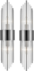 2-Light Modern Wall Sconce Titanium Black Metal with Clear Class Crystal Vanity Wall Sconce Lighting for Bedroom Living Room Bathroom Light Fixtures Set of 2
