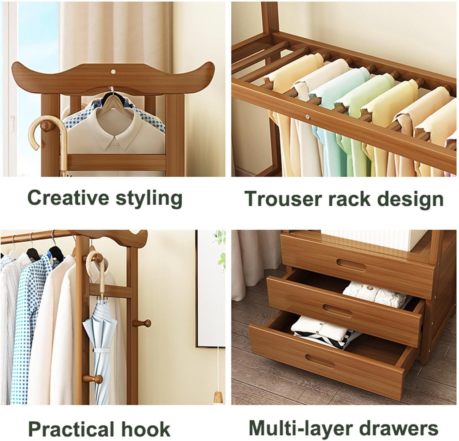 Clothing Racks for Hanging Clothes Bamboo Garment Rack Open Wardrobe Coat Stand Multi-Functional Clothing Clothes Rails for Entryway Living Room,70cm
