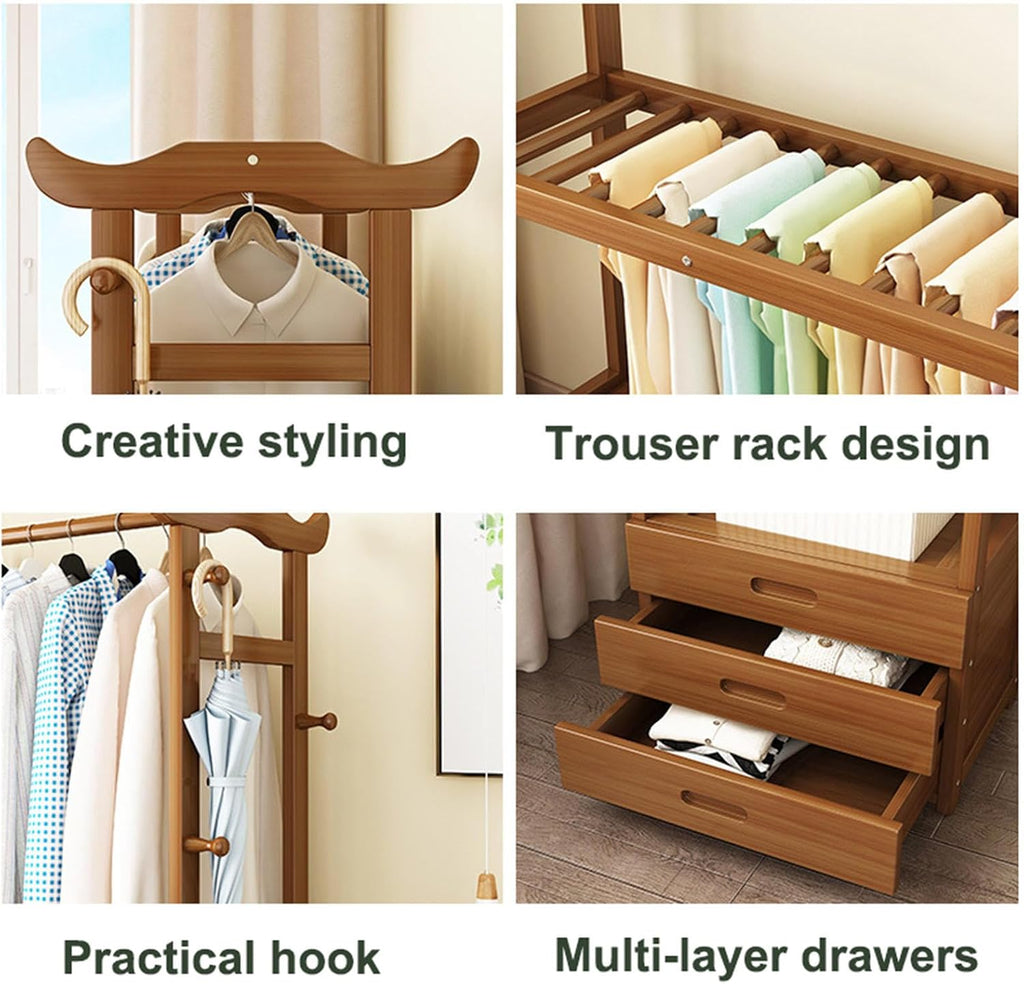 Clothing Racks for Hanging Clothes Bamboo Garment Rack Open Wardrobe Coat Stand Multi-functional Clothing Clothes Rails for Entryway Living Room,90cm