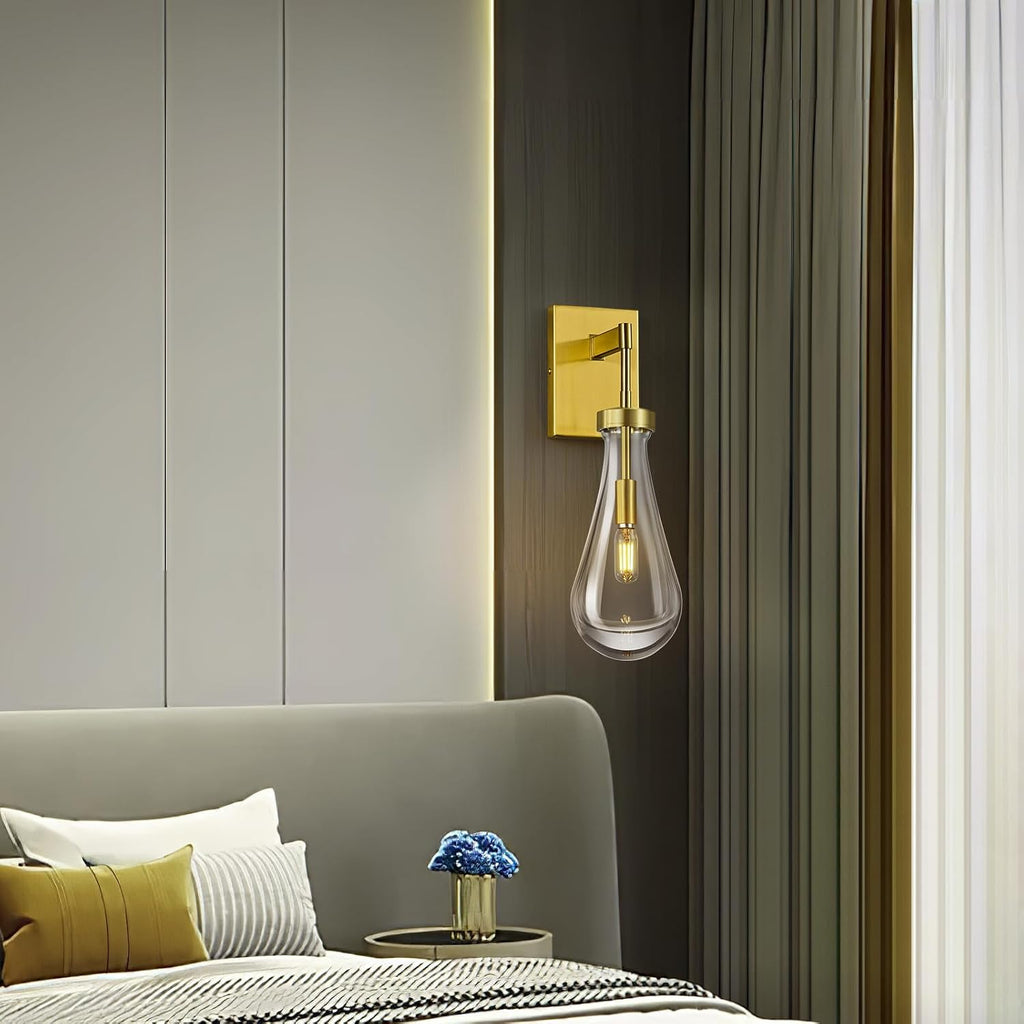 Raindrop Wall Sconces Set of Two Gold Sconces Wall Decor Modern Wall Lighting Glass Bathroom Sconces Indoor Vanity Light Wall Lamp for Bedroom Living Room Stair