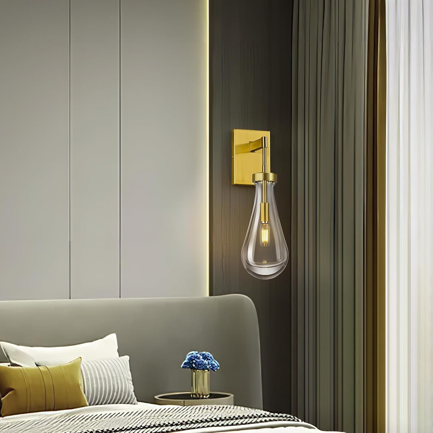 Raindrop Wall Sconces Set of Two Gold Sconces Wall Decor Modern Wall Lighting Glass Bathroom Sconces Indoor Vanity Light Wall Lamp for Bedroom Living Room Stair