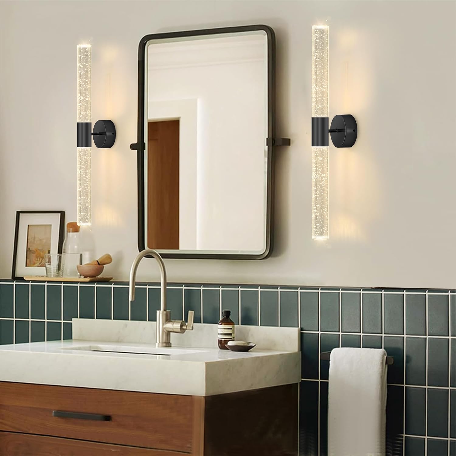 Black Wall Sconces Set of 2 LED Modern Sconces Dining Room Wall Lighting 10W 3000K LED Wall Lights Crystal Hardwired Wall Light Fixtures for Living Room Bedroom Bathroom Hallway