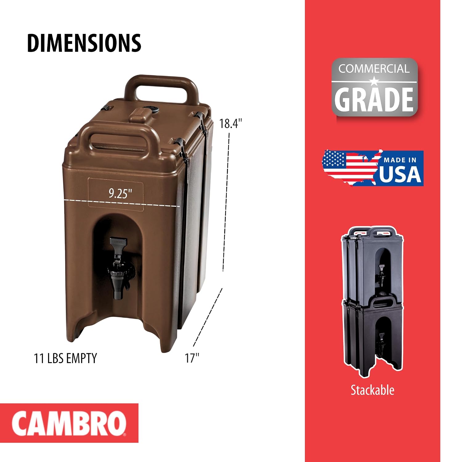 Cambro Camtainer 2.5 Gallon Insulated Beverage Dispenser for Coffee, and Hot or Cold drinks - dispenser for catering, party, or events (Brown)