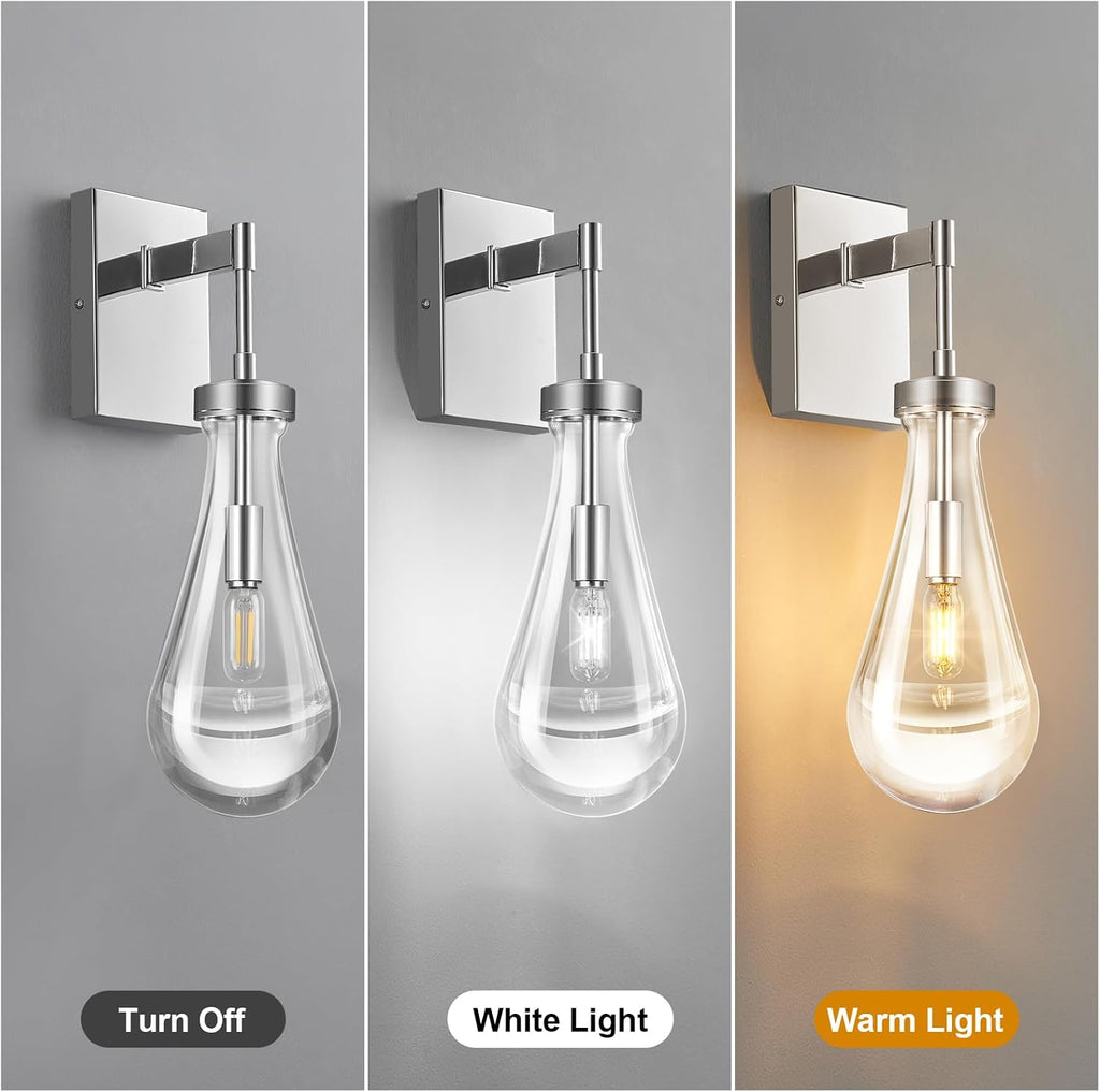 Raindrop Wall Sconces Set of Two Chrome Sconces Wall Decor Modern Wall Lighting Glass Bathroom Sconces Indoor Vanity Light Wall Lamp for Bedroom Living Room Stair