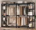 Homykic Closet System Set of 2, Bamboo Clothing Rack for Hanging Clothes with 14 Adjustable Shelves & 4 Rods, Freestanding Clothes Rack with 4 Hooks, Open Wardrobe Organizer Garment Rack, Dark Black
