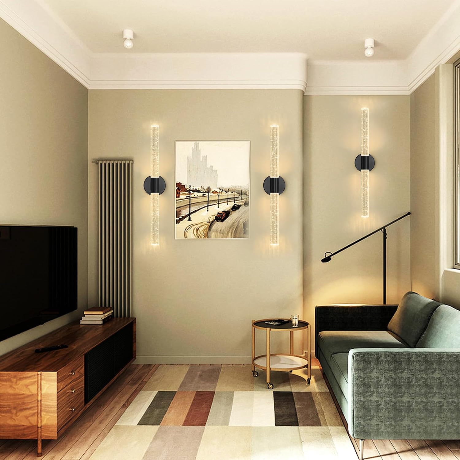 Black Wall Sconces Set of 2 LED Modern Sconces Dining Room Wall Lighting 10W 3000K LED Wall Lights Crystal Hardwired Wall Light Fixtures for Living Room Bedroom Bathroom Hallway