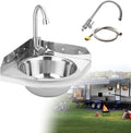 RV Sink,Wall Mounted Stainless Steel Corner Washbasin, Corner Kitchen Sink with Tap, Sink Drain Pipe, Ideal for RV, Boat, Bathroom, Kitchen, Toilet