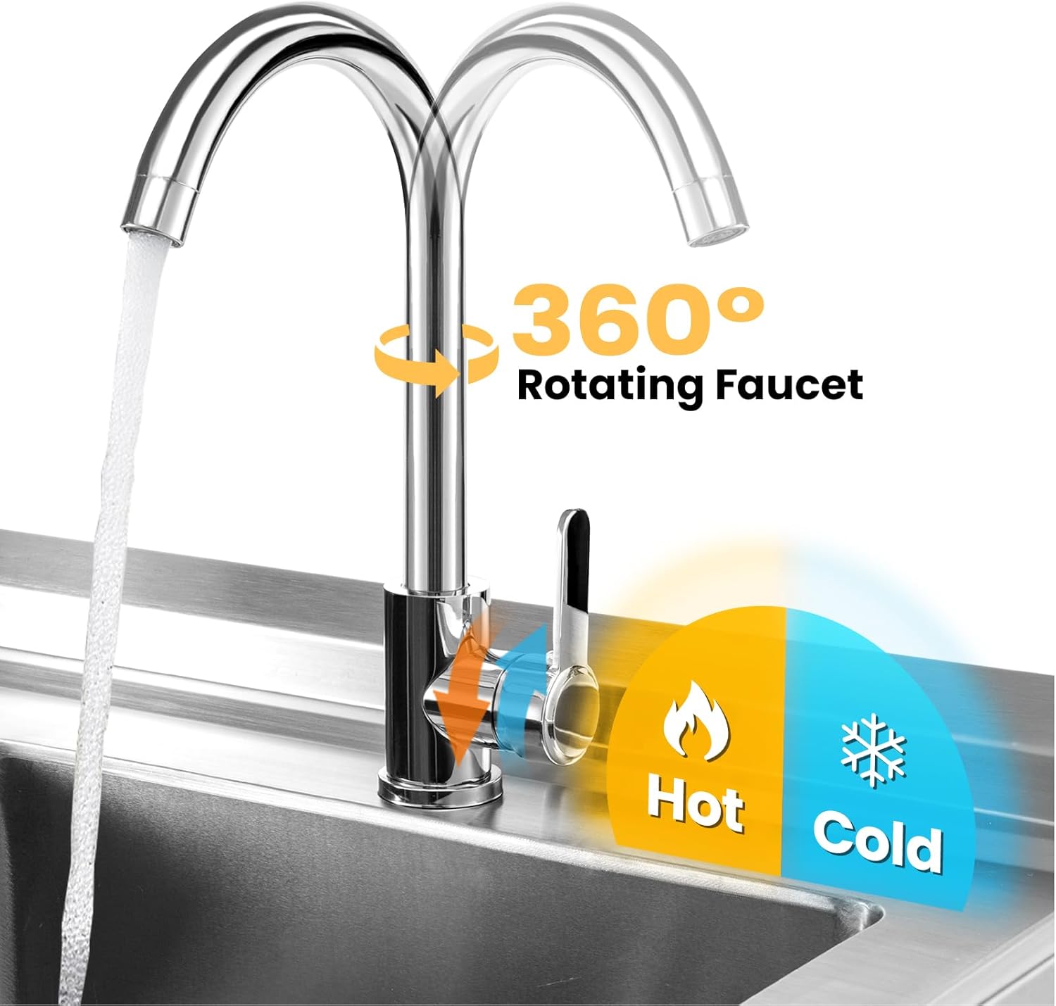 Stainless Steel Utility Sink, 39'' Free Standing Single Bowl Kitchen Sink with Right Drawer, Cold and Hot Water Pipe, Indoor and Outdoor for Laundry Room Farmhouse Kitchen(39 inch)