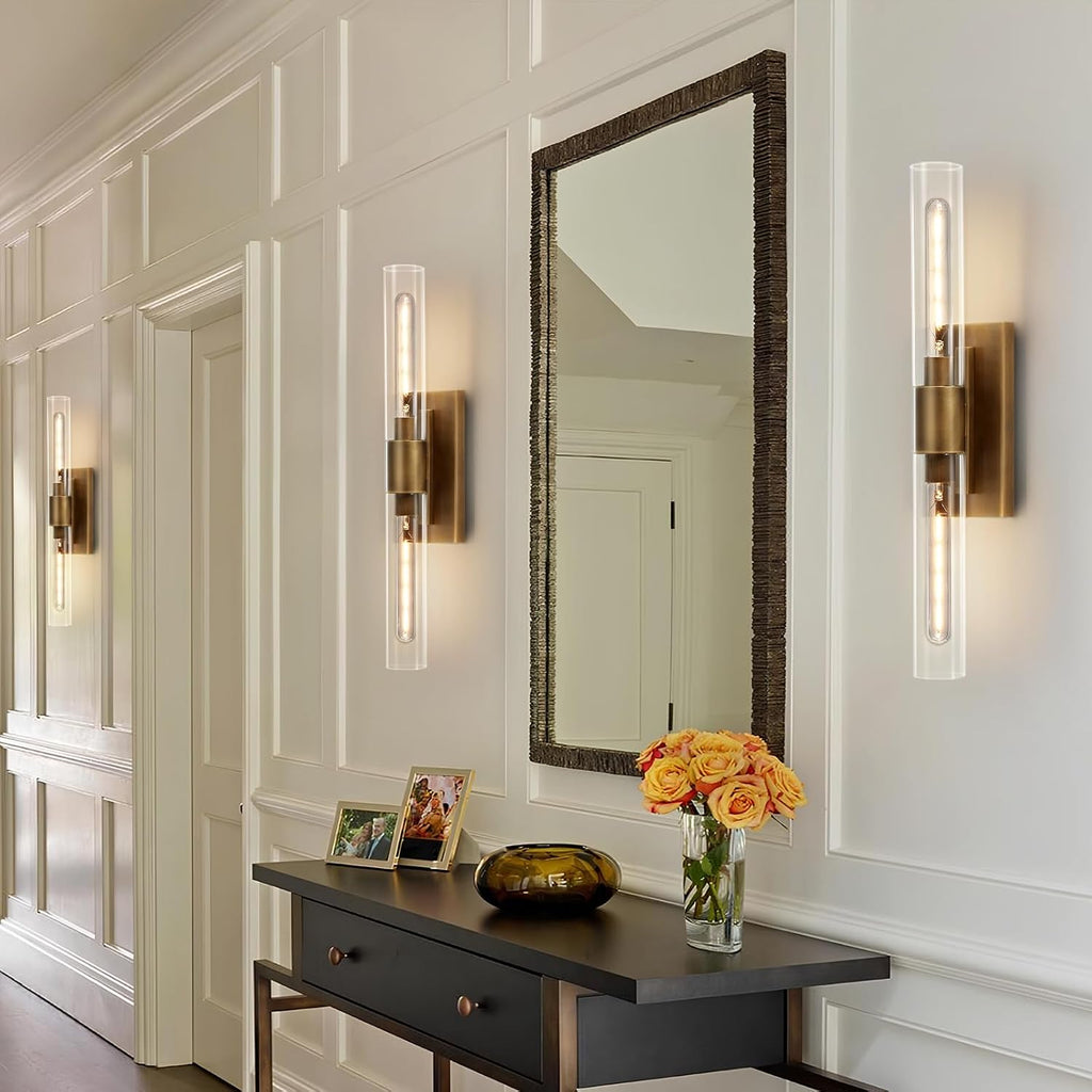 24.8' L Minimalist Style Wall Sconces Set of 2, Brass Wall Lights Fixtures Morden Cylinder Wall Light for Bathroom Vanity Light Indoor Wall Mounted Lamps for Living Room,Bedroom,Hallway