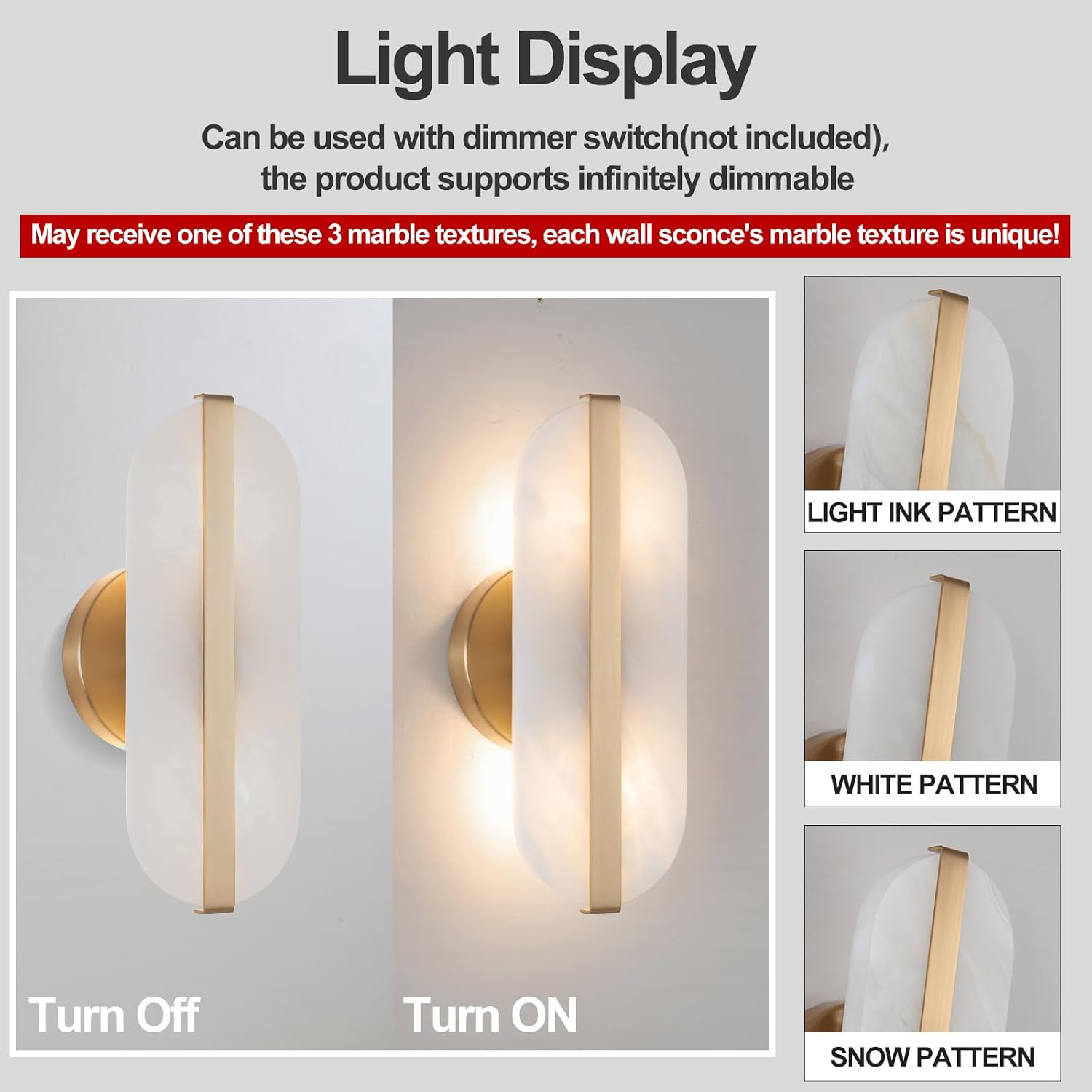 Natural Alabaster Wall Sconces Set of Two Marble Wall Sconces Gold Bathroom Vanity Wall Light Fixtures Modern Oval Stone Wall Lamp for Bedroom Living Room Hallway Restaurant Stairs