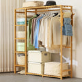 Garment Racks for Hanging Clothes - Closet System with Side Trouser Rack - Clothing Rack with 5 Tiers Shelves Bamboo Clothing Rack for Balcony,Living Room,Bedroom,Wood,145×90cm/57×35in