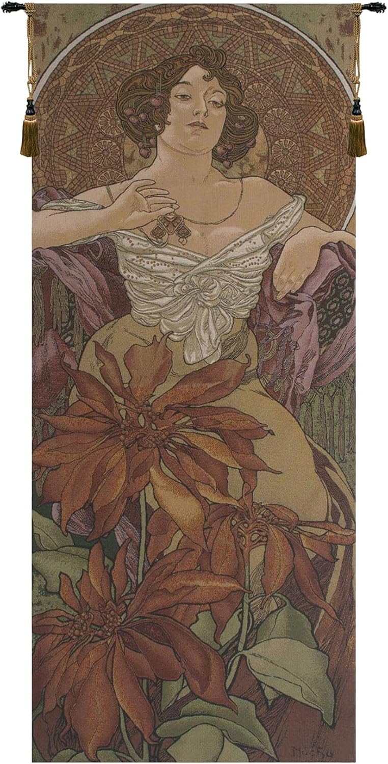 Charlotte Home Furnishings Inc - Mucha Rubis Belgian Premium Tapestry Wall Hanging |19x42 in Viscose Polyester Blend Boho Vintage Woven Wall Tapestry for Home & Wall Art by Alphonse Mucha