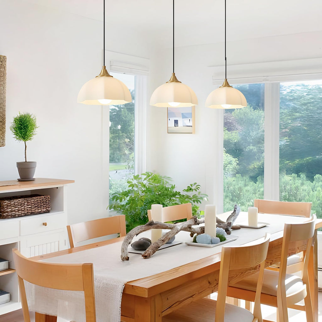 Milk Glass Pendant Light Kitchen Island 2 Pack Mid Century Brushed Gold Dome Ceiling Hanging Light Fixtures Retro Hanging Lamp Set of 2 MPL17-2 GD