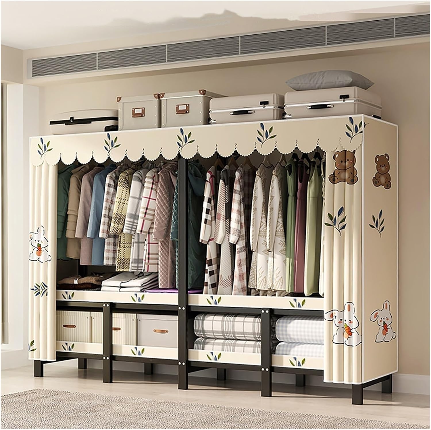 Foldable Closet Wardrobe, Heavy Duty Metal Clothing Rack, Portable Clothes Rack With Cover, Metal Closet Organizer, Armoire Storage Garment Racks For Hanging Clothes(70x170x50cm)