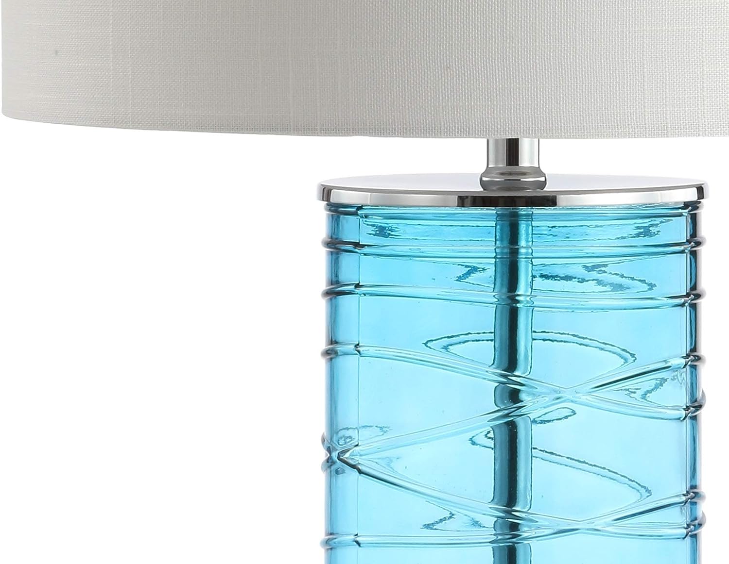 Eyely EYL4016A-SET2 Aria 27.5' Modern Fused Glass Cylinder LED Table Lamp for Reading Room, Living Room, Office, Bedroom, Transitional, Coastal, Glam, Turquoise (Set of 2)