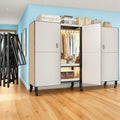 Foldable Portable Armoire Wardrobe Closet for Hanging Clothes Rack, Heavy Duty Covered Clothes Rack with Cover(HARDBOARD Magnetic), Closet Garment Rack for Bedroom Storage (KT Off-white, 66.14in)