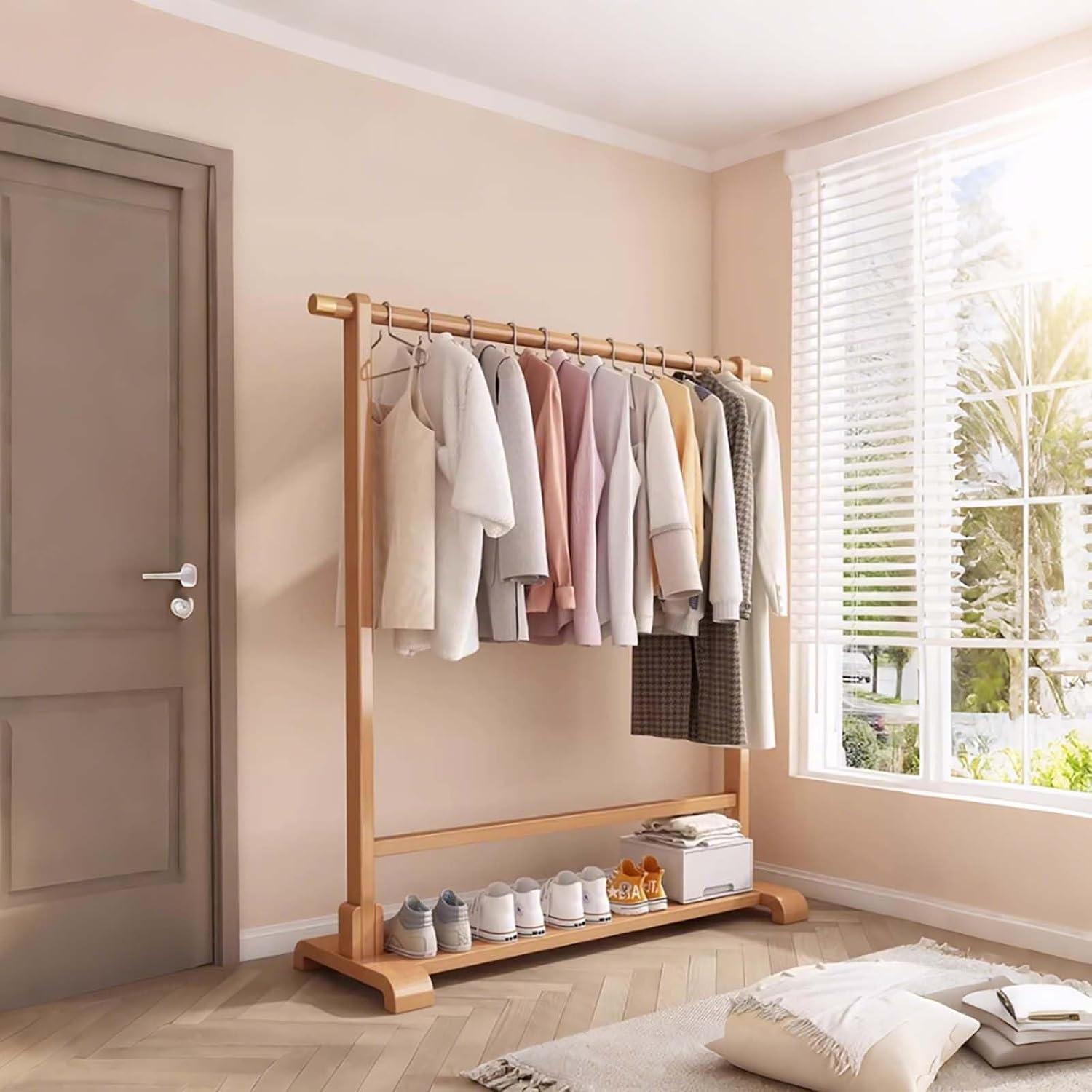 Bamboo Clothes Rack, Garment Rack with Shelf, Clothing Rack for Hanging Clothes, Coats, Skirts, Shoes, Bags, Easy Assembly(Natural,80cm/31.5in)