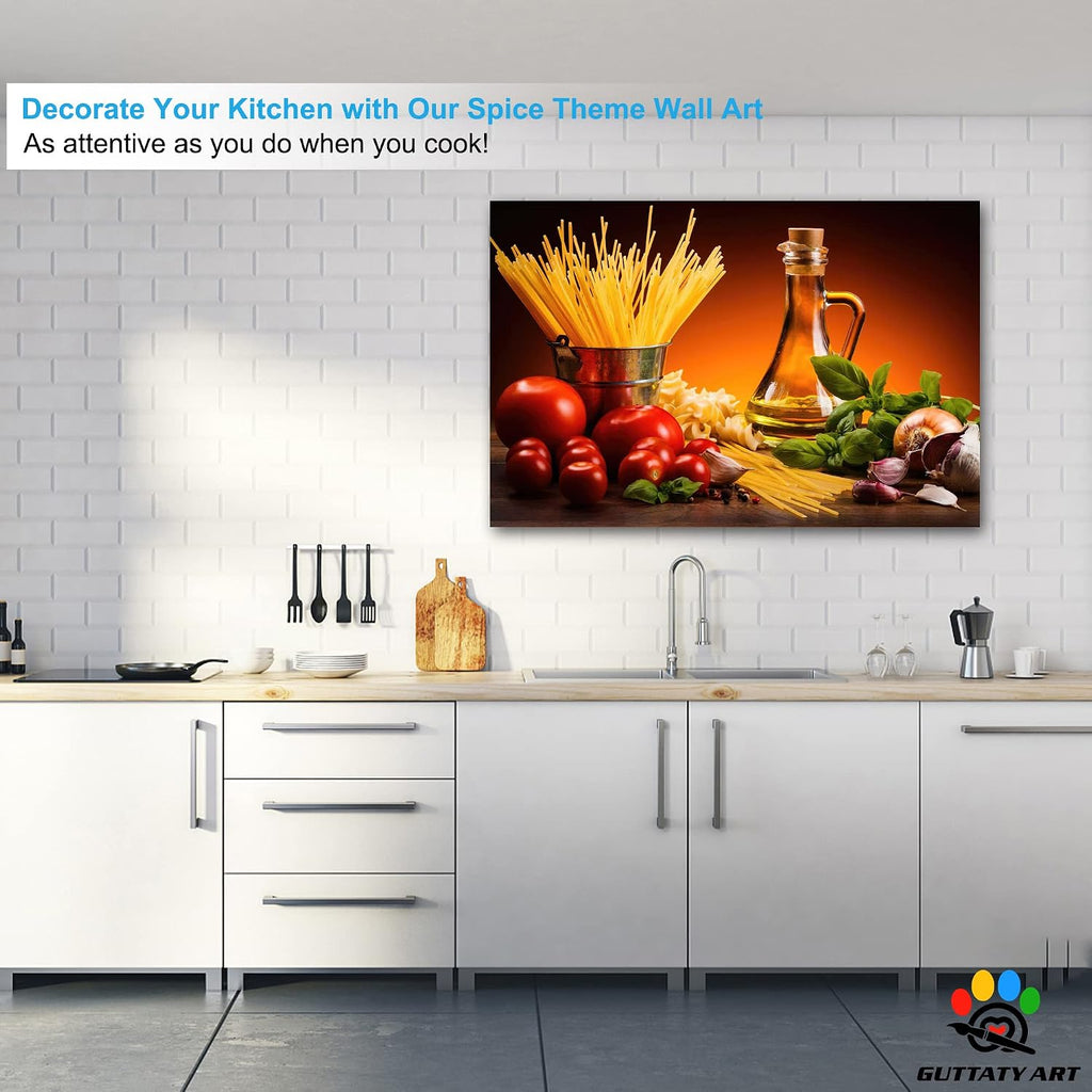Kitchen Wall Decor Canvas Art, Colorful Ingredient Vegetable and Fruit Canvas Print for Dining Room Decor, Vintage Condiment Picture Kitchen Framed Painting for Restaurant Decor (32x48 Inches)