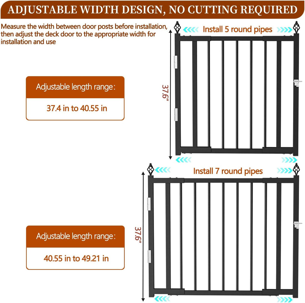 Heavy-Duty Deck Fence Gate Outdoor, No Cutting Required，Upgraded Adjustable 37.4 to 49.2''W x 37''H, Fence Gate, Suitable for Decks, Patios, Gardens, Yards, (with Latch and Auto-Closing Hinge)