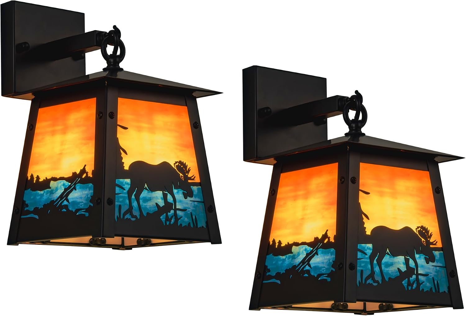 TOCHIC Wall Sconces Set of Two, Vintage Outdoor Wall Lights for Patio Porch Garden, Black Metal Bathroom Vanity Light Fixture with Elk, Farmhouse Wall Mounted Lamp for Corridor, Bedroom