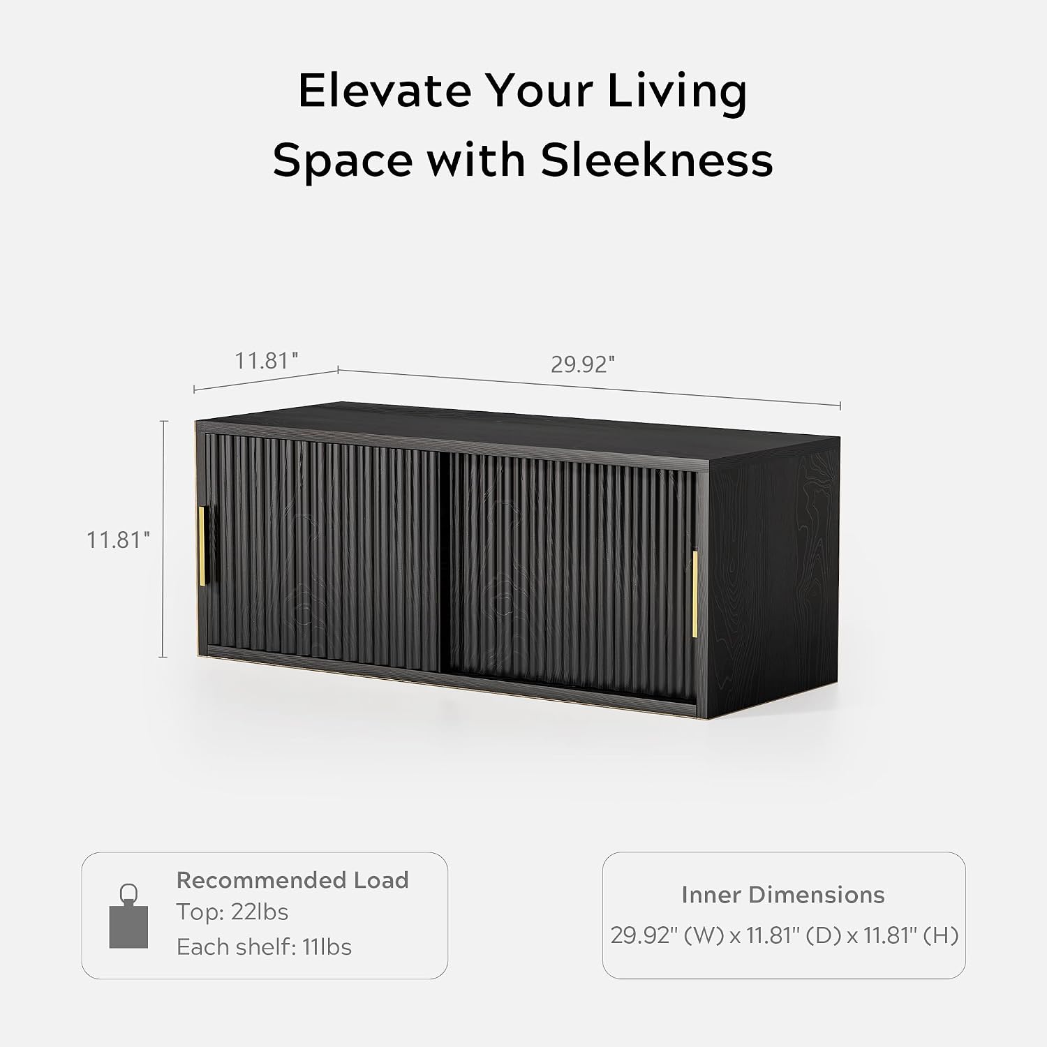 EYYTHUNG Large Floating TV Stands Set of 2, Modern Fluted Nightstands Wall Mounted Bedside Table Storage Cabinet with Sliding Doors for Living Room, Bedroom Black