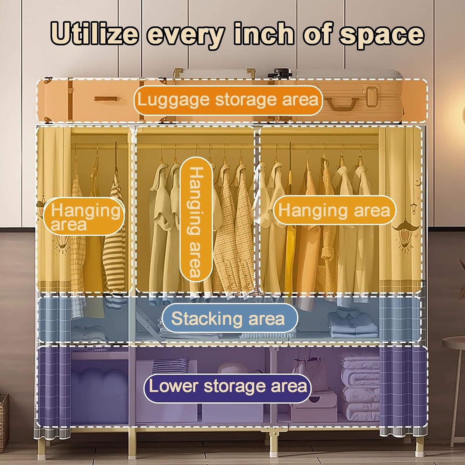 Heavy Duty Portable Wardrobe Closet Foldable Garment Rack for Hanging Clothes Clothing Storage Organizer(110x45x170cm)