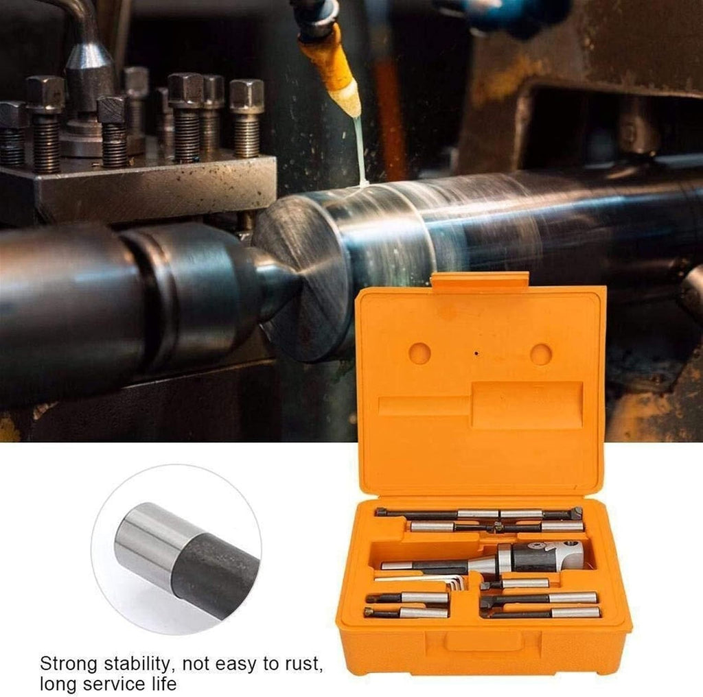 2 Boring Head R8 Shank Holder Boring Head Set with 1/2 Indexable Boring Bars 13 PCS Carbide Boring Head Tool Set,