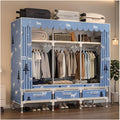 Closet Wardrobe Portable Clothes Closet with Drawer Boxes Shelves Clothing Storage with Hanging Rack Storage Organizer for Cloakroom Bedroom Entrances(Blue,150x45x165CM)