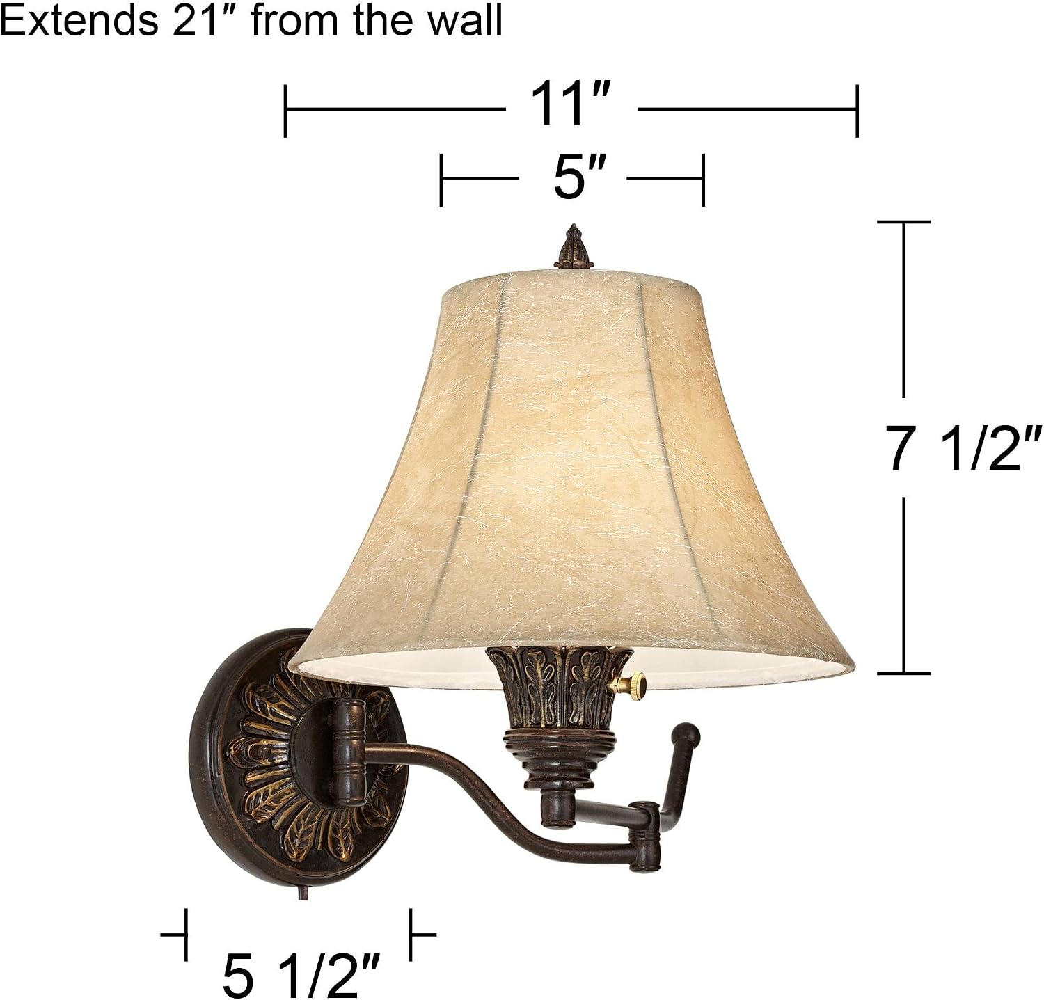 Barnes and Ivy Rosslyn Rustic French Country Swing Arm Wall Lamps Set of 2 Bronze Plug-in Light Fixture Faux Leather Bell Shade for Cottage Core Bedroom Bedside House Reading Living Room Home Dining