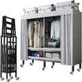 Heavy Duty Rolling Covered Metal Garment Rack with Lockable Wheels and Door, Load 2000lbs, Portable Closets for Hanging Clothes, Large Capacity 360°Enclosed Clothing Racks (125cm/49.2in)