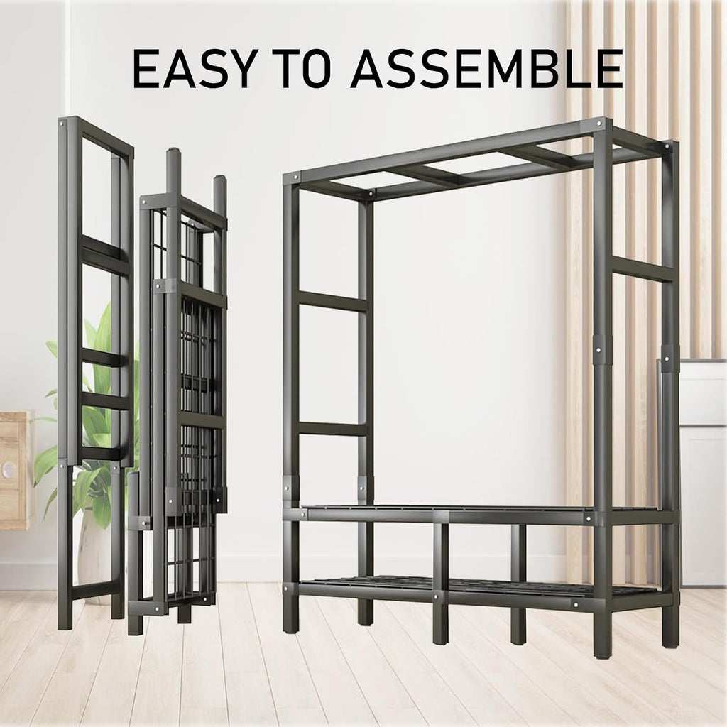 Foldable Portable Wardrobe On Wheels, Freestanding Garment Rack, with Magnetic Door 2000lbs, Heavy Duty Clothes Rack, for Bedroom Closet Systems (Grey, 85CM/33.4IN)