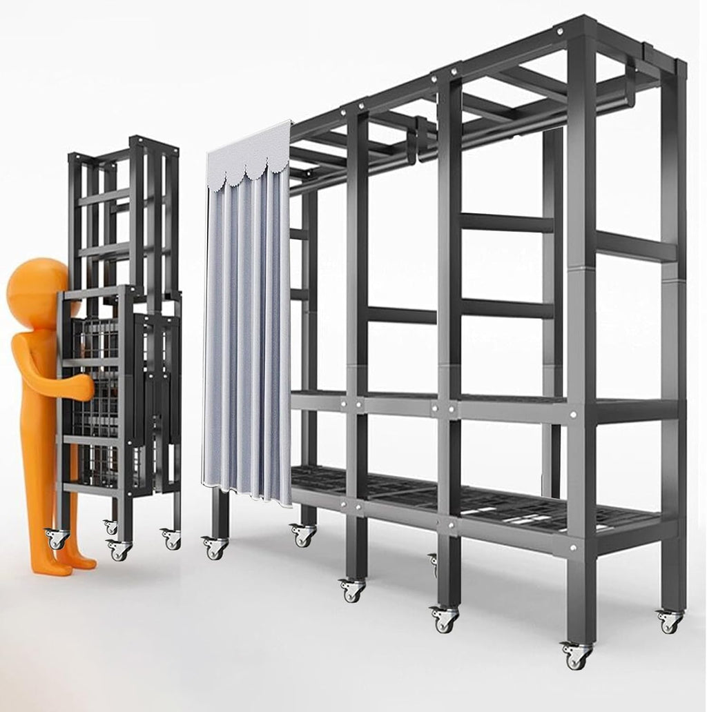 Portable Foldable Wardrobe Closet for Hanging Clothes Storage Garment Rack with Cover and 8 Wheels-70.8in High Heavy-Duty Freestanding Closet System with 3 Hanging Rods Load 1600lb(74.8in/190cm)