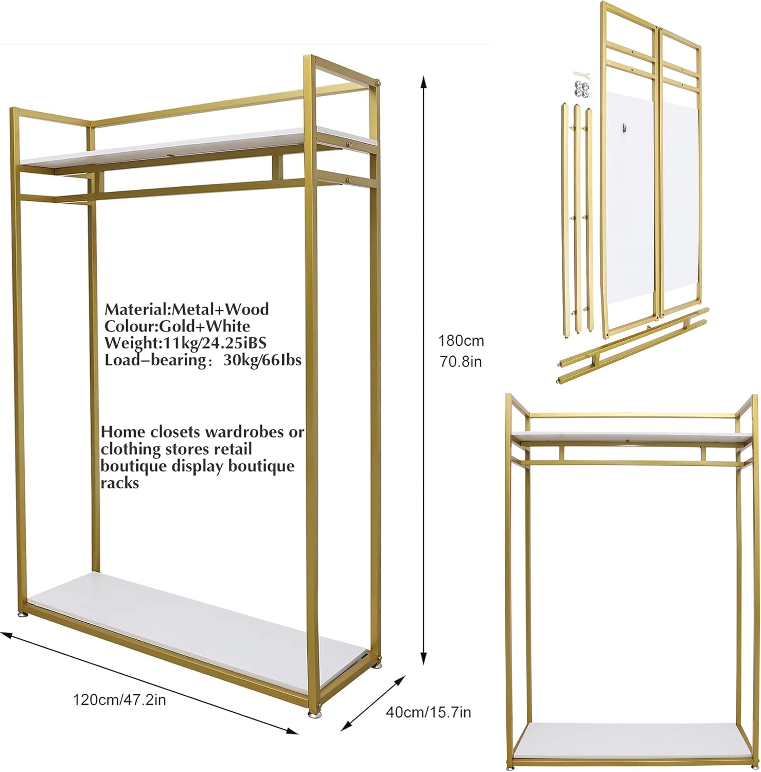 71' Tall Gold Clothing Racks Boutiques Retail Display Stand | Wedding Dress Rack Heavy Duty Garment Rack Standing Dress Racks for Hanging Long Dresses Clothes Shoes Bags Organizer