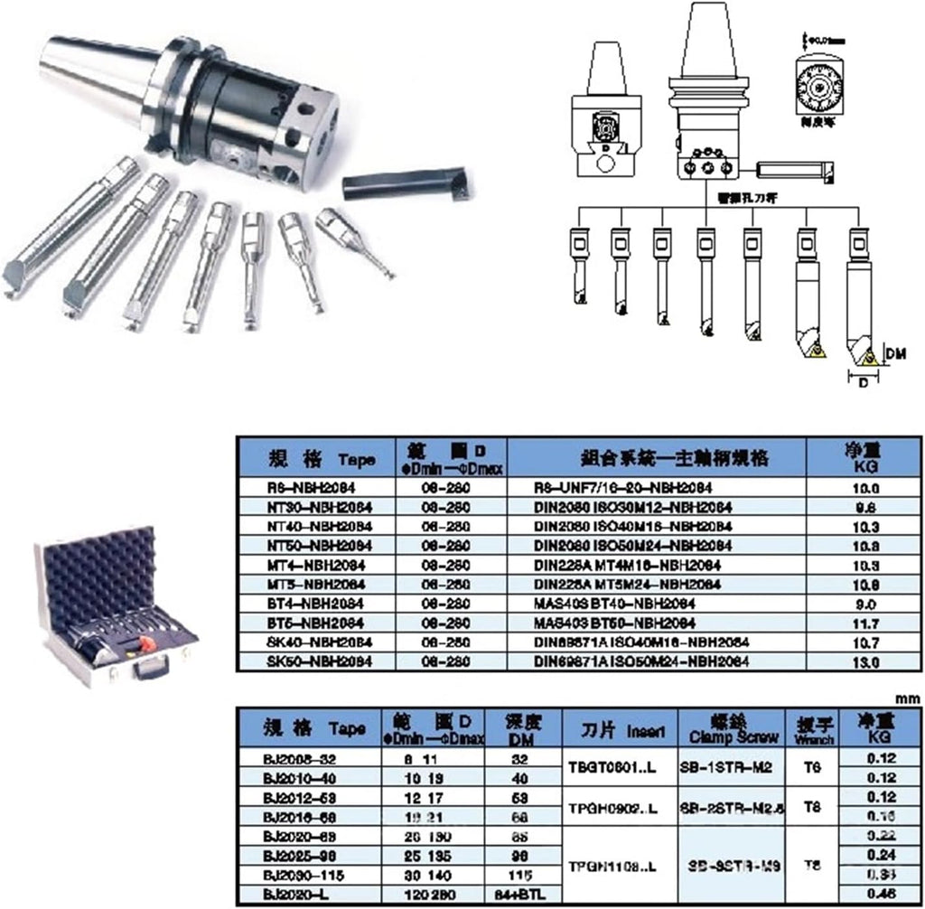 NBH2084 Set Boring Head Boring Tool Suit Boring Head NBH BT30 BT40 BT50 NT30 NT40 NT50 R8 Tool Handle Boring Bar Boring Tool Set(SK40-NBH2084-8PCS)