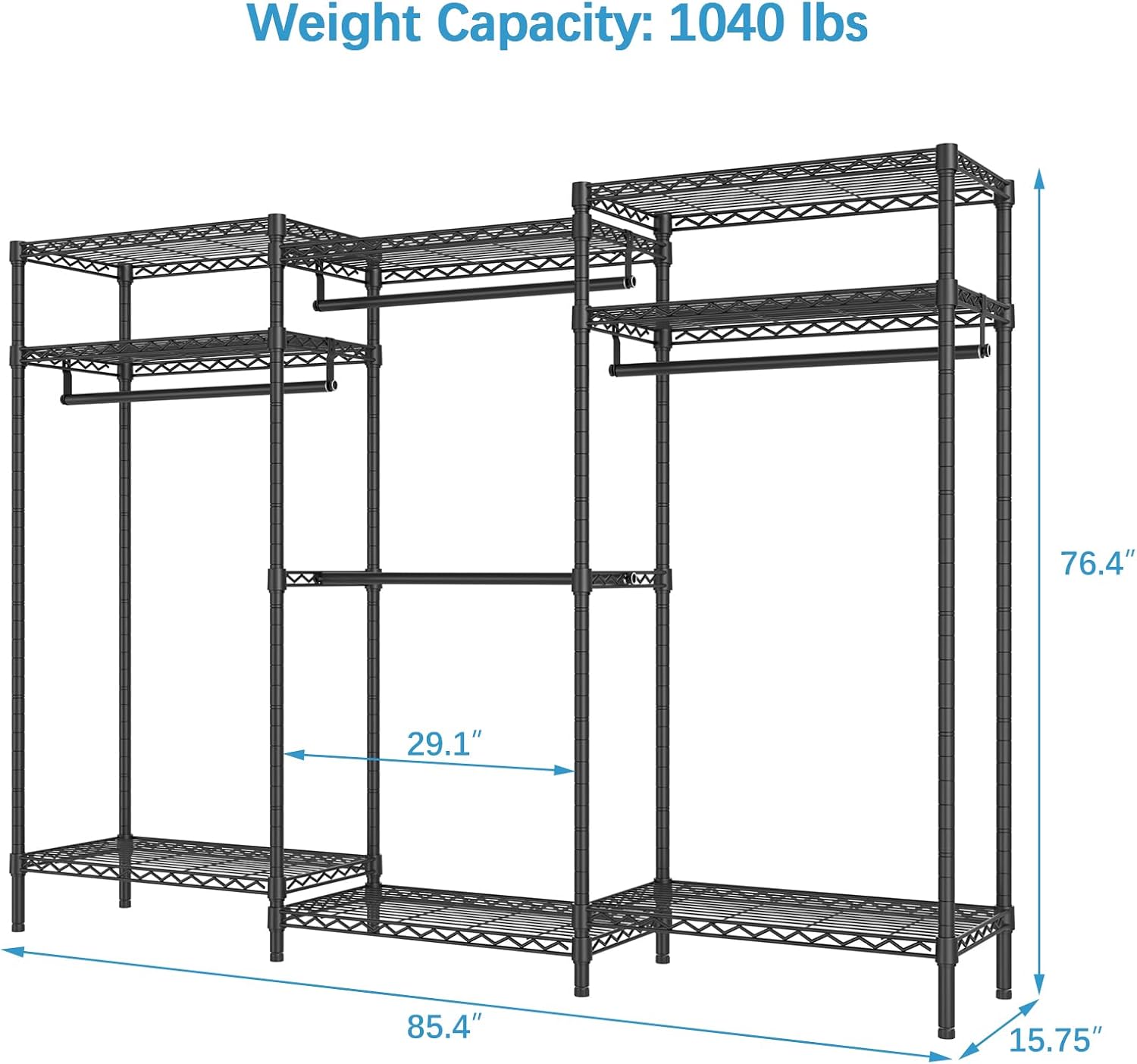 VIPEK V5i Plus Wire Garment Rack Heavy Duty Clothes Racks for Hanging Clothes, Large Free Standing Wardrobe Closet Metal Clothing Racks with Adjustable Shelves for Bedroom, Black