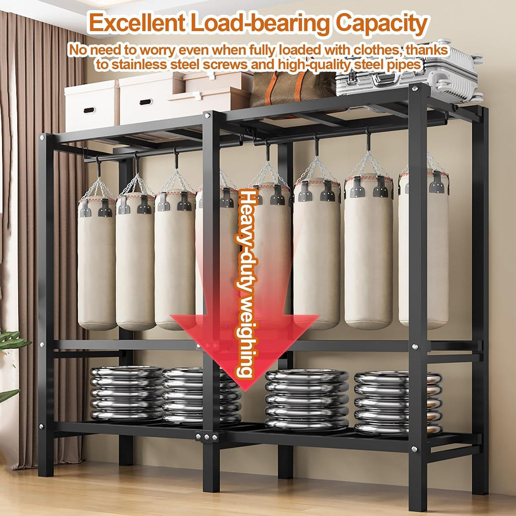 Portable Wardrobe Closet 1200LB, Foldable Clothe Rack With Cover, Garment Rack For Hanging Clothes, Clothing Coat Storage Rack, Covered With Independent Area, For Apartments(A,150cm/59.1inch)