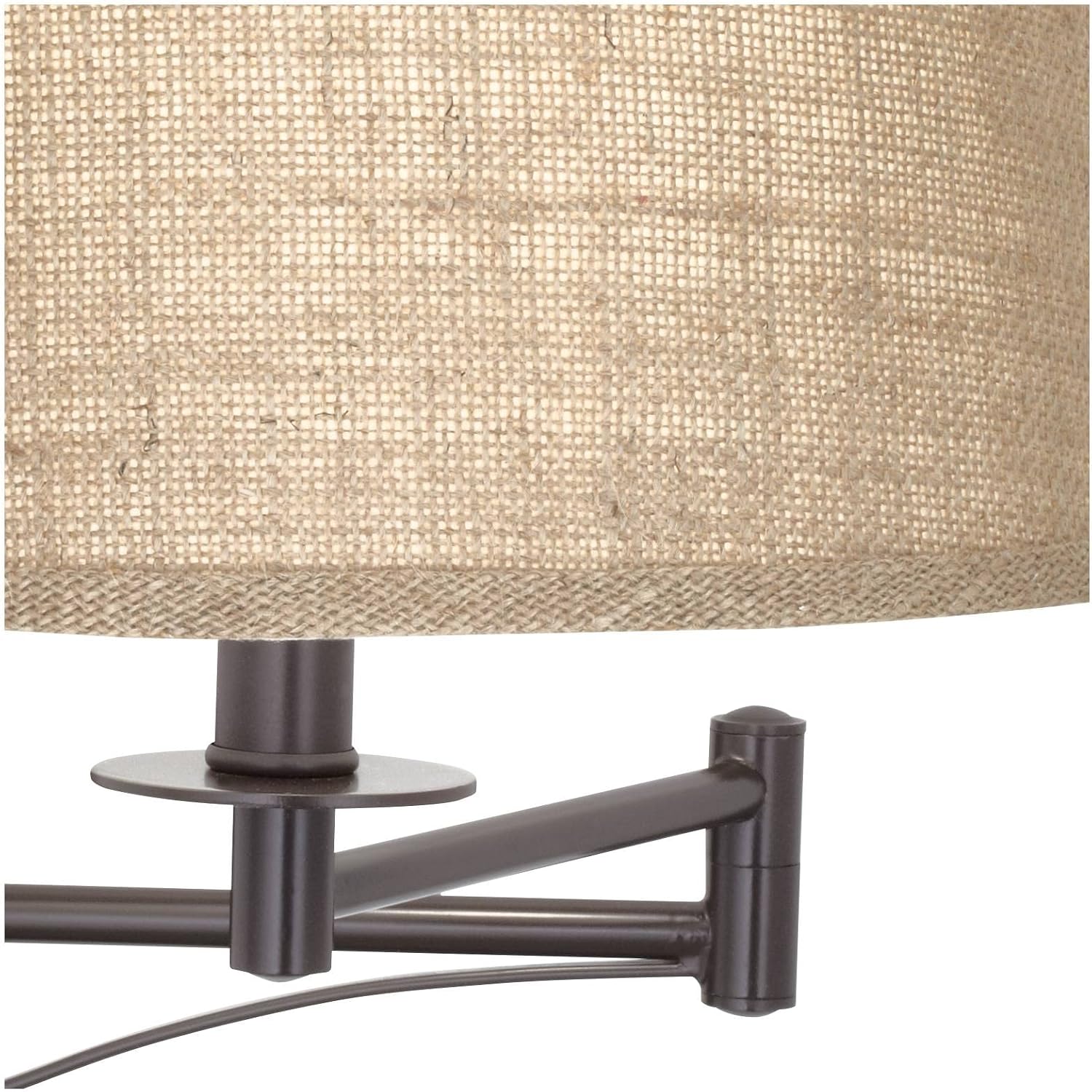 Franklin Iron Works Brinly Farmhouse Rustic Swing Arm Wall Lamps Set of 2 Matte Brown Metal Plug-in 12' Fixture Burlap Hardback Drum Shade for Bedroom Bedside Living Room Hallway Reading