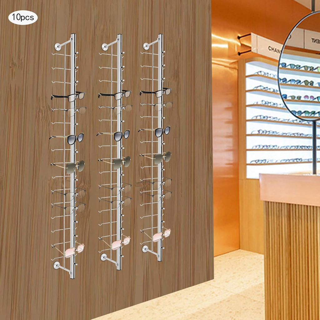 10Pcs of Set Wall Mounted Sunglasses Display Rack Aluminum Alloy Eyeglasses Sunglasses Storage Display Stand Holder Organizer