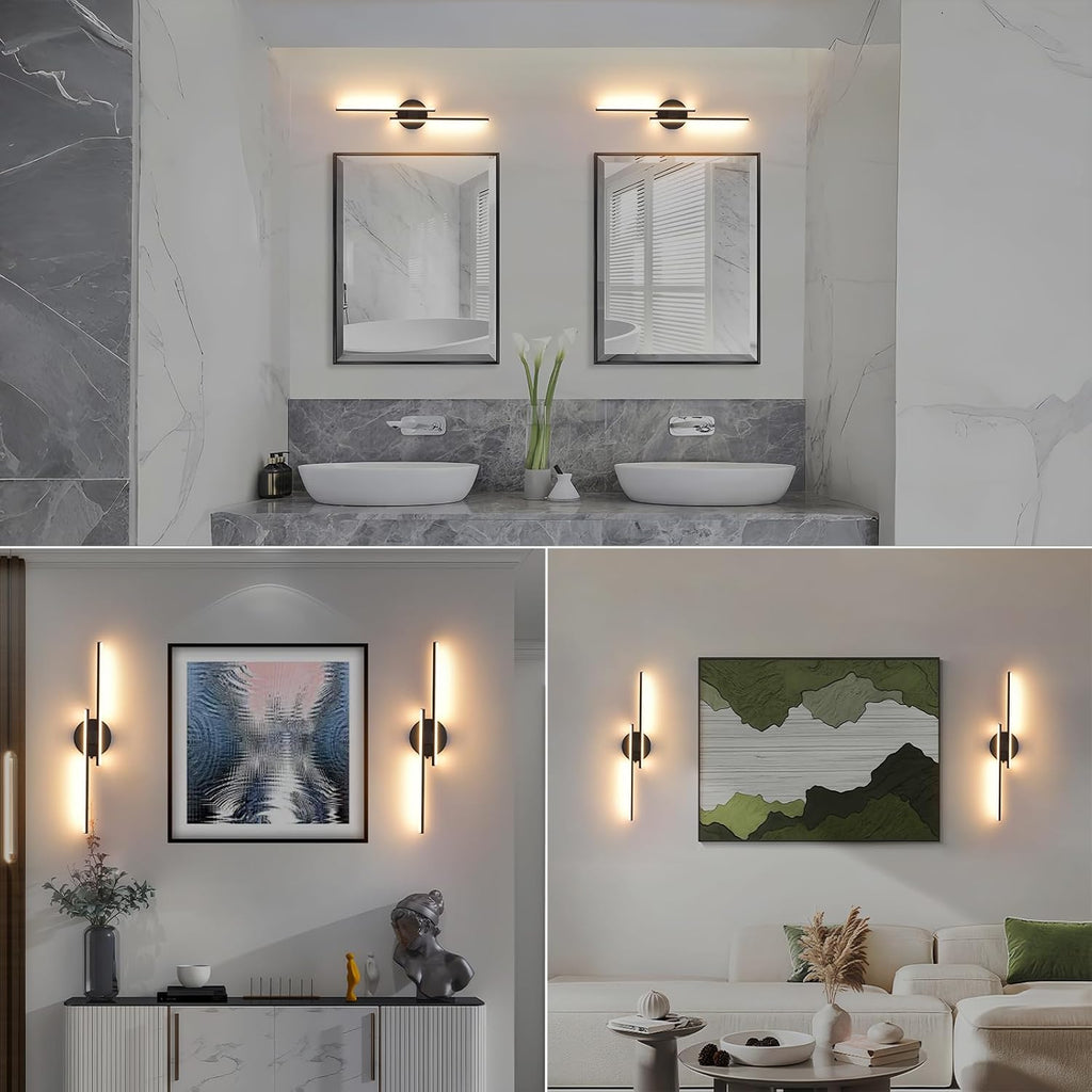Rechargeable Battery Operated Wall Sconce Set Of Two, Black Wireless LED Wall Sconces With Remote Control, Dimmable 3 Colors Cordless wall lights for Living Room, bedroom, Hallway, 23.6 Inch ( 2pcs)