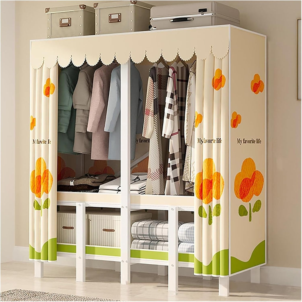 Heavy Duty Clothe Rack With Cover, Closet Wardrobe, Foldable Garment Rack For Hanging Clothes, Load 2000lbs, Covered Clothing Coat Storage Organizer(Orange,130cm/51.2nch)