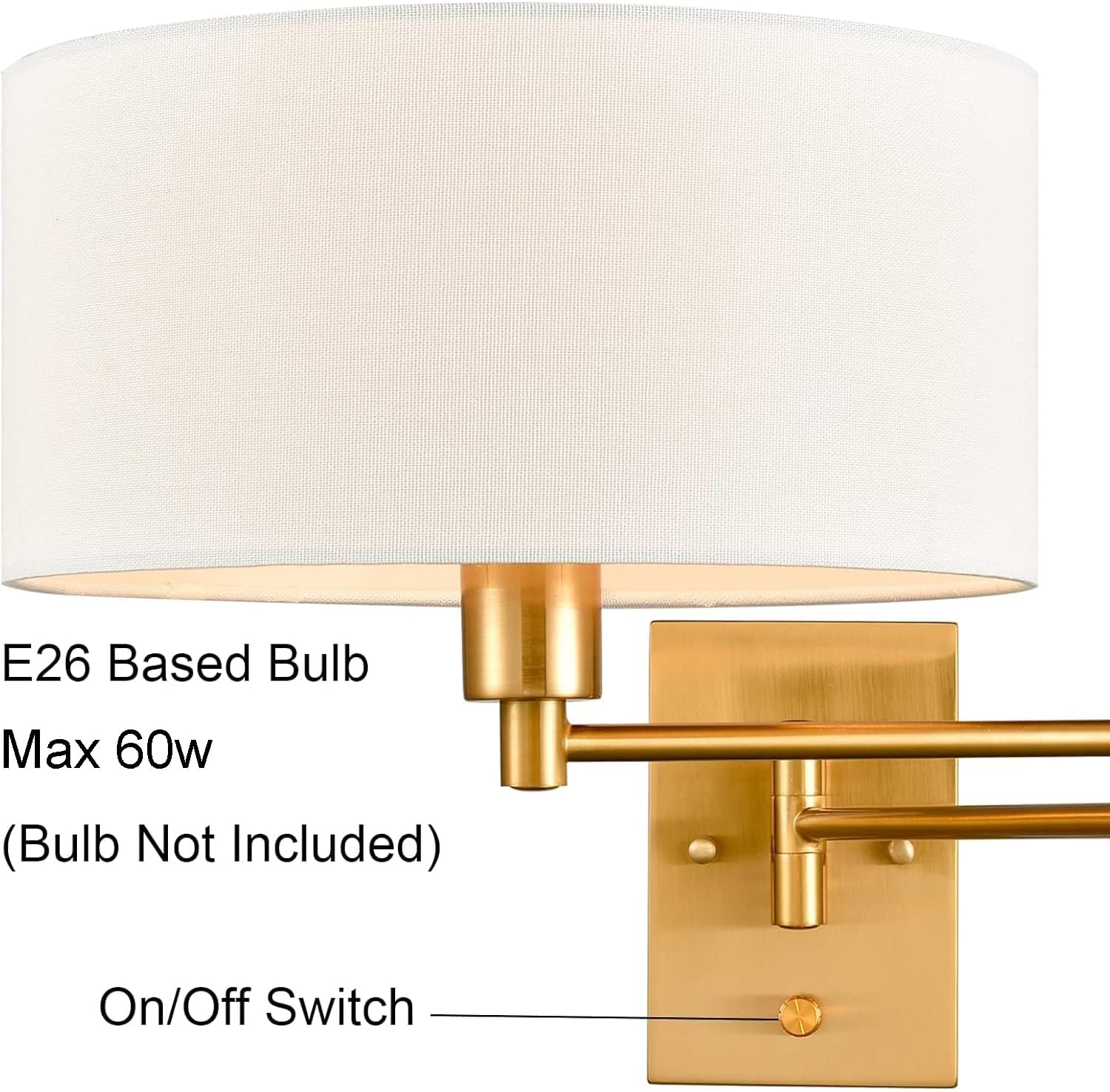Gold Plug in Wall Sconces Set of Two Brass Swing Arm Wall Lamp Hardwired Wall Sconce with Switch for Bedroom Living Room
