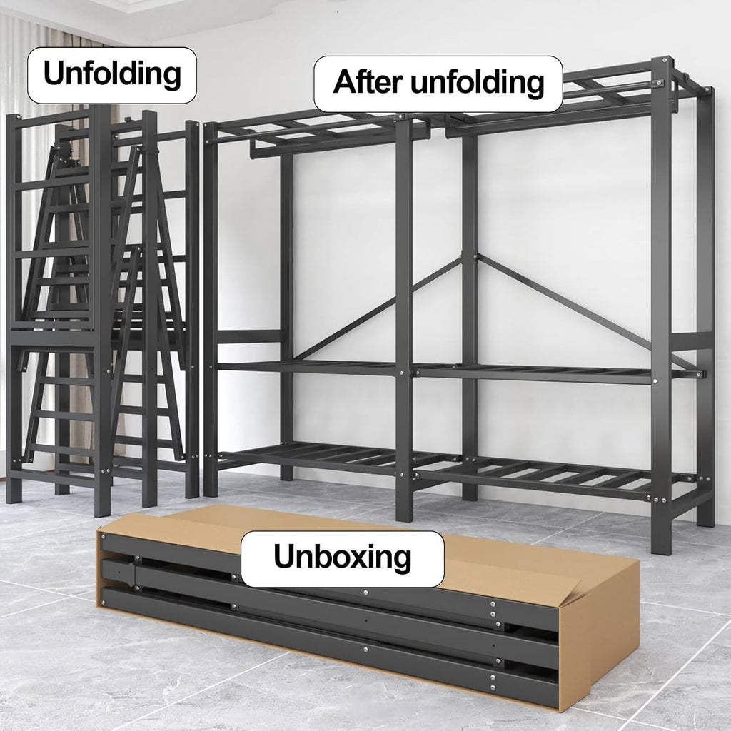 Foldable Portable Wardrobe Closet, Freestanding Clothing Rack, Metal Closet Organizer, Armoire Storage Garment Racks For Hanging Clothes, 30mm Thick Steel Tubes(D,150cm/59.1in)