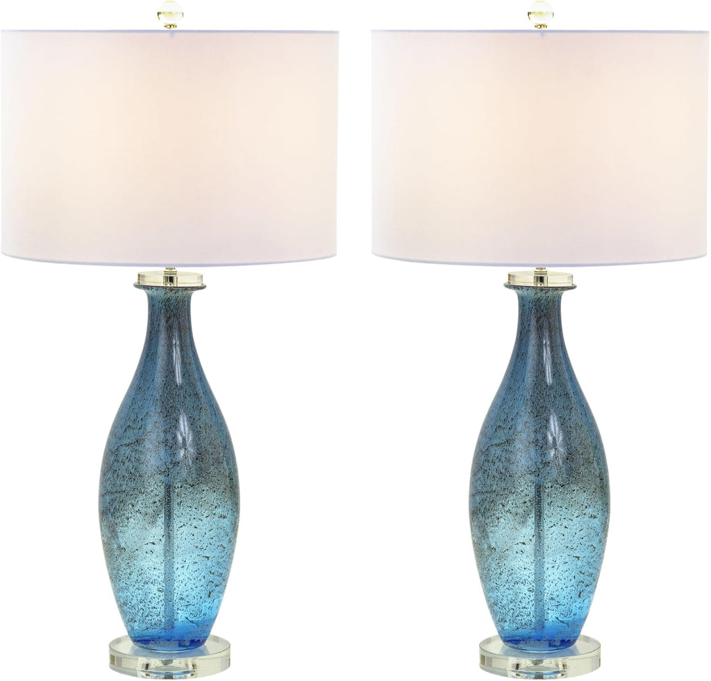 Sea Winds Trading Lux Lighting 30-Inch Blue Tone Art Glass Table Lamps Set of 2 with Dazzling Crystal Base Coastal Style 3-Way Switch Linen Shade