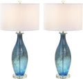 Sea Winds Trading Lux Lighting 30-Inch Blue Tone Art Glass Table Lamps Set of 2 with Dazzling Crystal Base Coastal Style 3-Way Switch Linen Shade