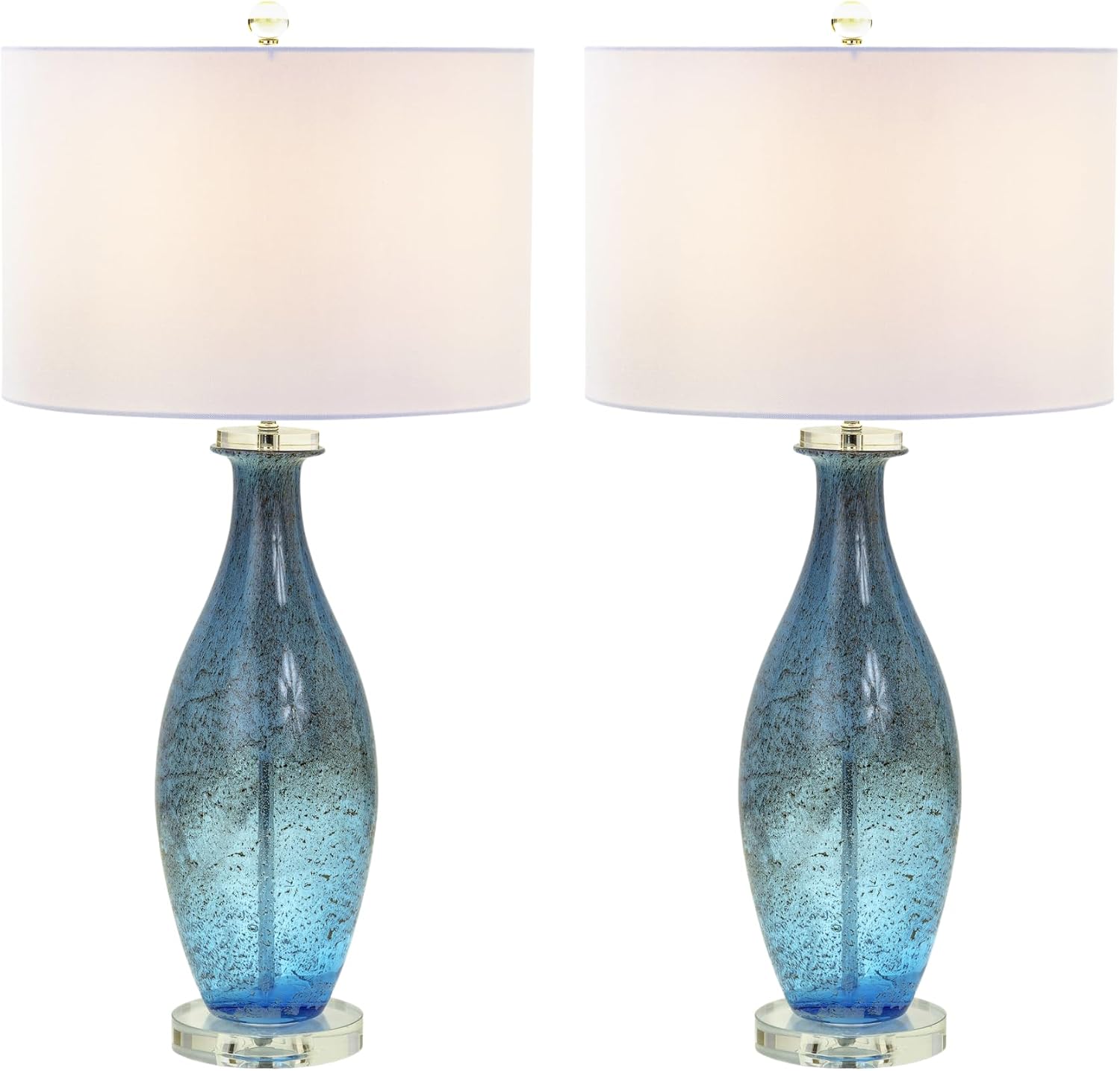 Sea Winds Trading Lux Lighting 30-Inch Blue Tone Art Glass Table Lamps Set of 2 with Dazzling Crystal Base Coastal Style 3-Way Switch Linen Shade