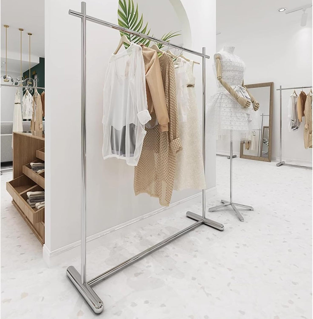 Heavy duty Garment rack Modern Clothing Store Display Rack, Silver Stainless Steel Clothing Rack For Hanging Clothes, Heavy Duty Clothes Rail For Bedrooms And Boutiques, Freestanding Coat Rack ( 80X4