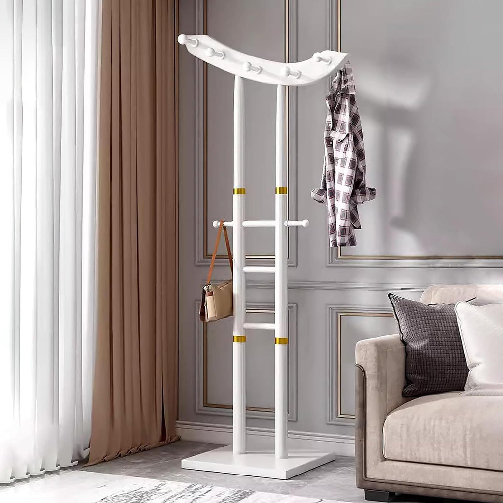 Bamboo Clothing Rack - Multifunctional Garment & Coat Organizer with 12 Hooks, Stylish Bedroom Clothes Hanger, Space-Saving Hat Tree for Home & Closet Storage
