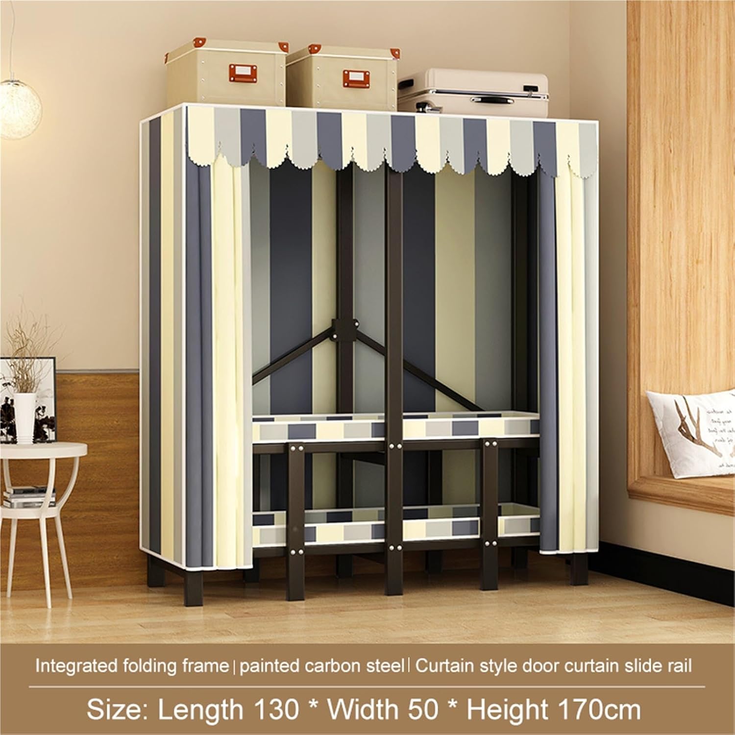 Portable Closet Rack Heavy-Duty Foldable Garment Racks With Cover, Freestanding Hanging Clothes Storage Wardrobe For Bedroom, Wardrobe Closet Coat Storage Garment Racks System(130 * 50 * 170CM)